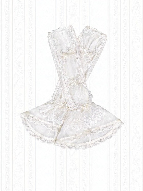 Blue & White Striped Detachable Sleeves with Lace - Stars Fall on the Foggy Island