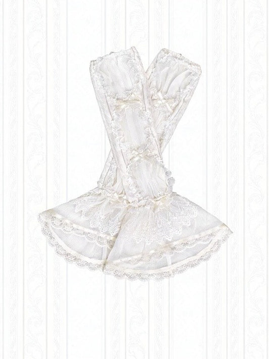Blue & White Striped Detachable Sleeves with Lace - Stars Fall on the Foggy Island
