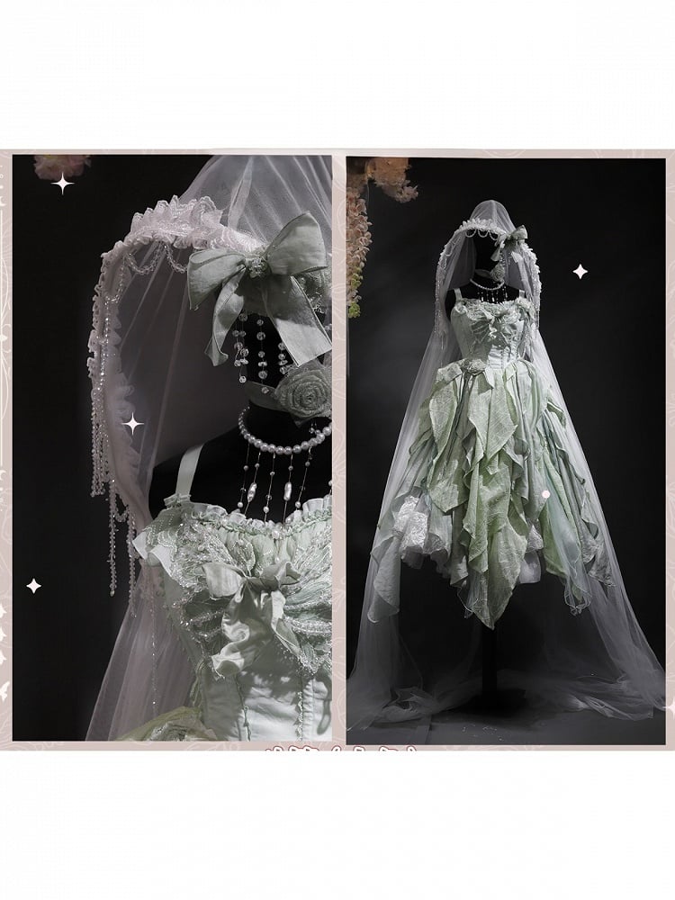 Sheer Hooded Long Lolita Cape with Bead Accents in Black White - Sweet Wood Lolita