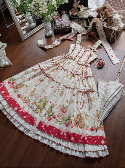 Bunny Pink House Kleid Saumdruck Lolita Red Fashion und Erdbeere