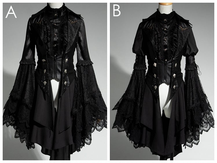 Lolita Ouji All Sleeves Tail Set Fashion Long Bell - Hemd + Weste Schwarz Gothic