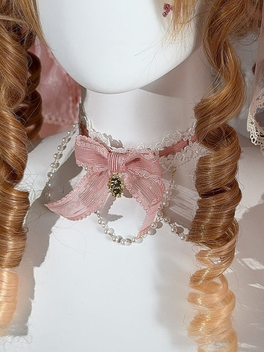 WhitePink/BlackPink Bowknot Choker Beaded Charm