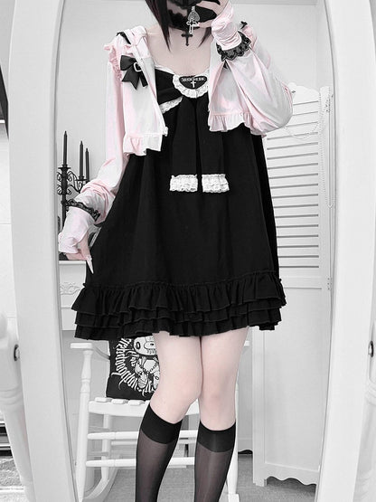 Pink Kitty-Ear Hooded Cropped Jacket with Bow - Bunny Rush