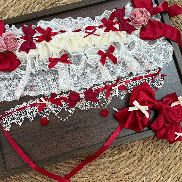 Hime - Set Hairband Lolita Accessory White Red