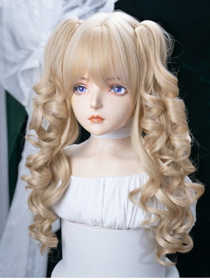Blonde 45cm Air Bang Wig with 46cm Long Wavy Twin Tails Claw Clip - Alice Garden