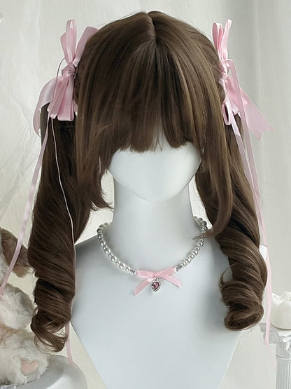 Doppelt mit Perücke Roman 50CM Pferdeschwanz Pony Vollbraun Lockig Synthetisch