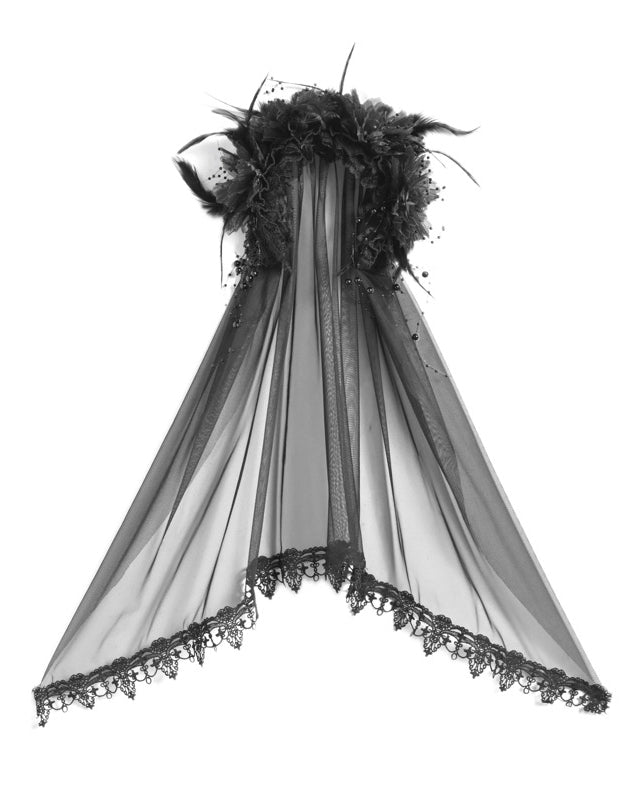 KC Headpiece Black Feather Beads Veil Floral - Blood Supply