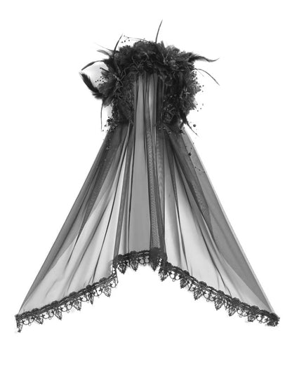 KC Headpiece Black Feather Beads Veil Floral - Blood Supply