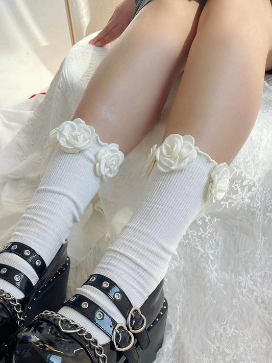 Decor White Rose Satin Socks