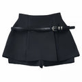 A Belt Black Mini Lined Skirt With