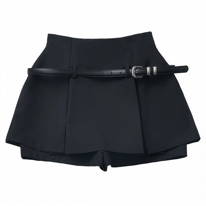 ベルト付きブラックミニ裏地付きスカート