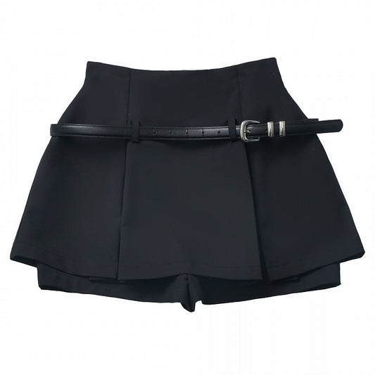 ベルト付きブラックミニ裏地付きスカート