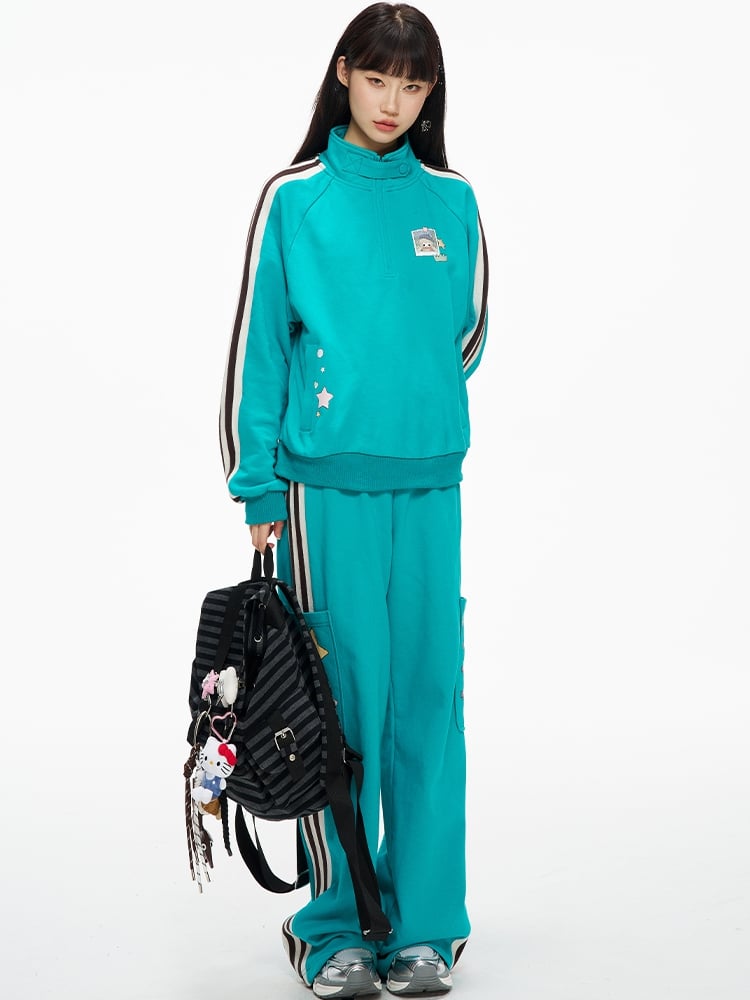 Sporty Blue Cargo Pants with Striped Sides