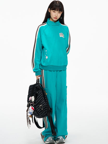 Stripes with Sweatshirt Neck Blue High Side Sporty