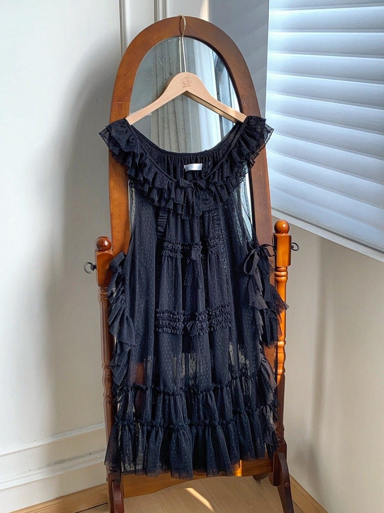 Black Bow Dots Tulle Details Ruffle Pink House Trim Style and Overdress