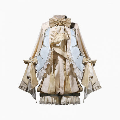 Bishop Sleeve Ouji Shirt and Striped Shorts Set with Angel Wing Collar - Unknown Star