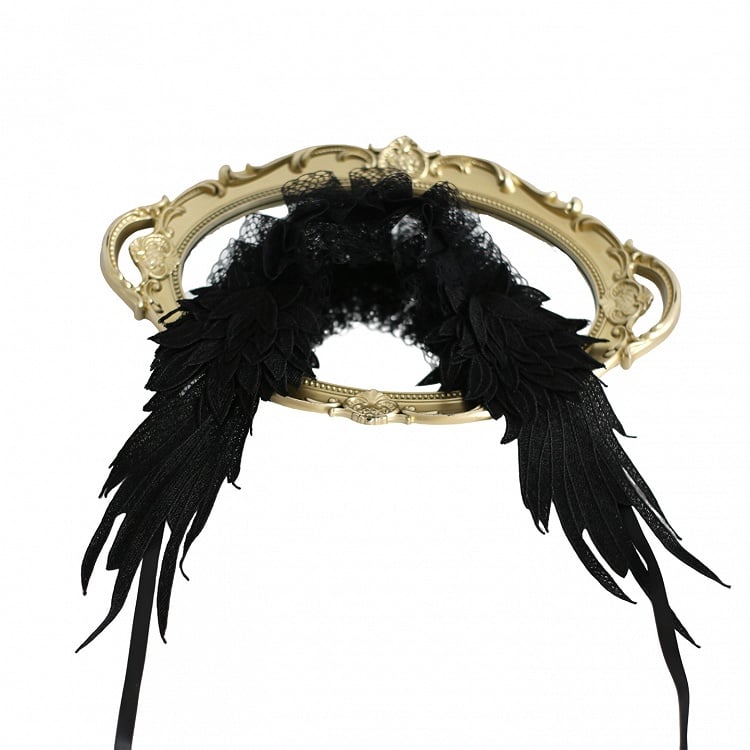 Lolita White/Black - Design Winged Lace Sheer Hairband Ruffled 2-Color