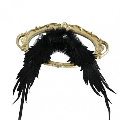 Lolita White/Black - Design Winged Lace Sheer Hairband Ruffled 2-Color