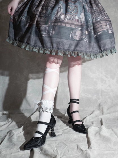 Gothic Black Pointed Toe  Lace 8.5cm High Heels Multiple Buckle Straps