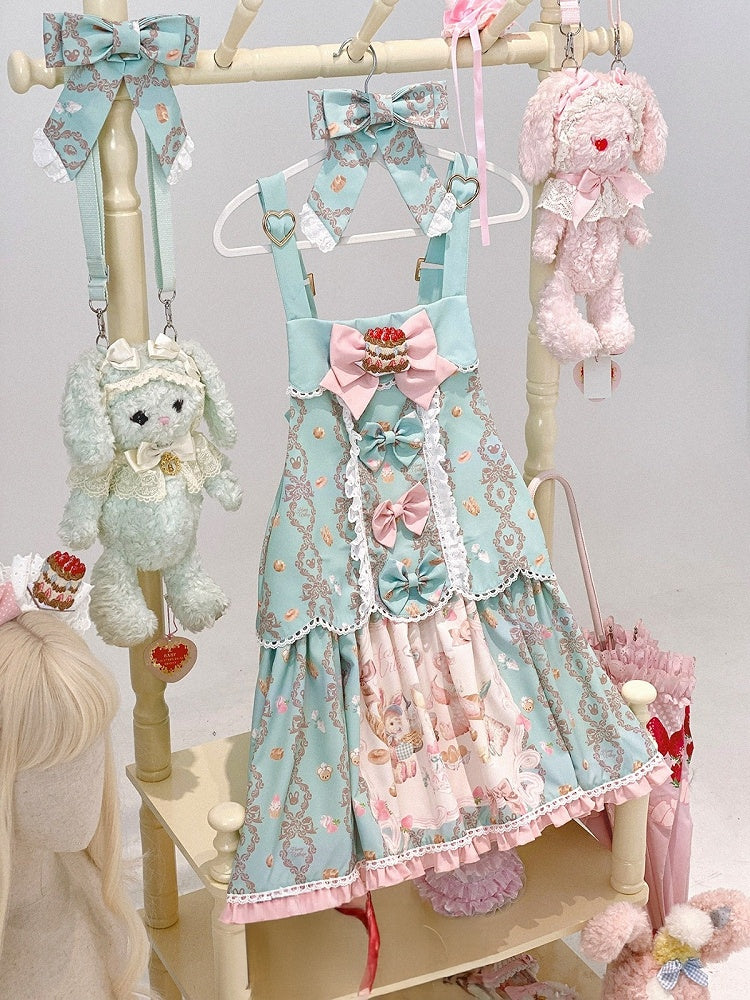 Mint Strawberry & Cake Print Adjustable-Strap Jumper Dress - Honey Village