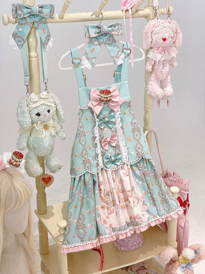 Mint Strawberry & Cake Print Adjustable-Strap Jumper Dress - Honey Village