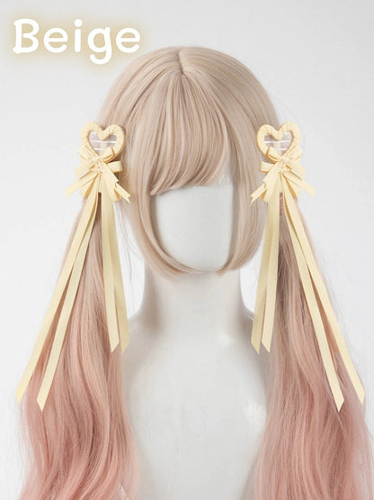 Multi-Color Bow Clip Hair Heart Pairs