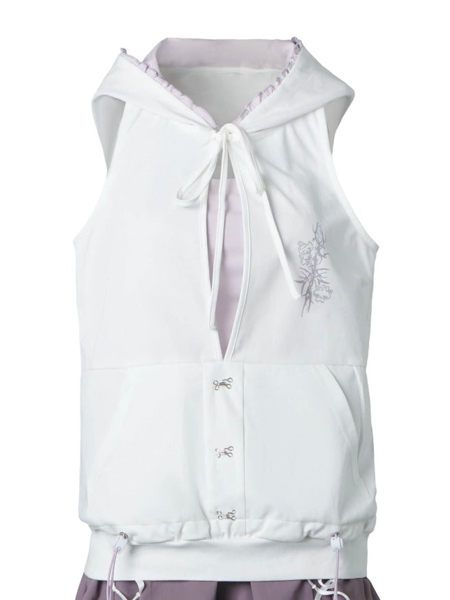 Chic White Sleeveless Hoodie with Purple Tube Top Set