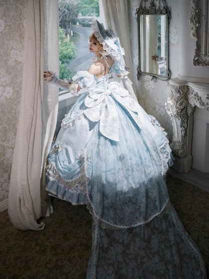 Light Blue Off-Shoulder Hime Lolita Gown - Layered Lace Princess Dress