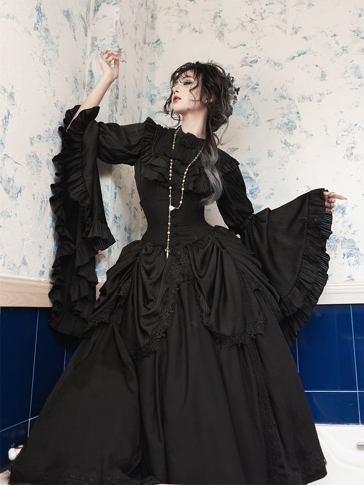 Black Gothic Lolita Corset Belt Waist Boned Aristocrat Victorian Skirt High