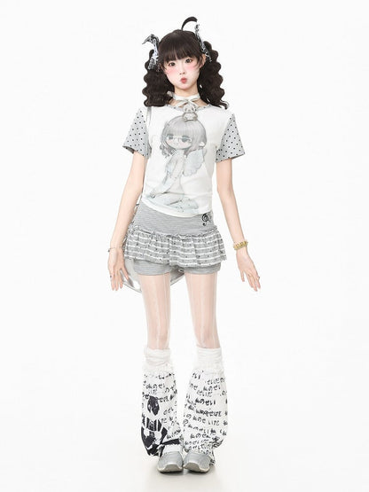 Gray Striped Star Pattern Skort - Languid Park