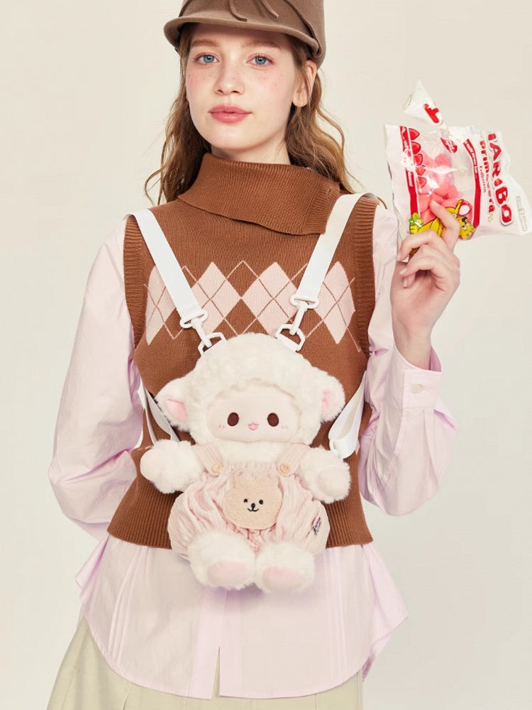 Rucksack Plüsch WeißRosa Niedlich + Lamm Mittel/Große Hose Gesamtgröße