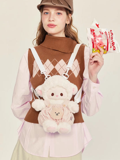 Rucksack Plüsch WeißRosa Niedlich + Lamm Mittel/Große Hose Gesamtgröße