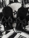 Druckdetails mit schwarzen Handschuhen, weißem Kreuz, Vollfinger-Bowknot-Gothic