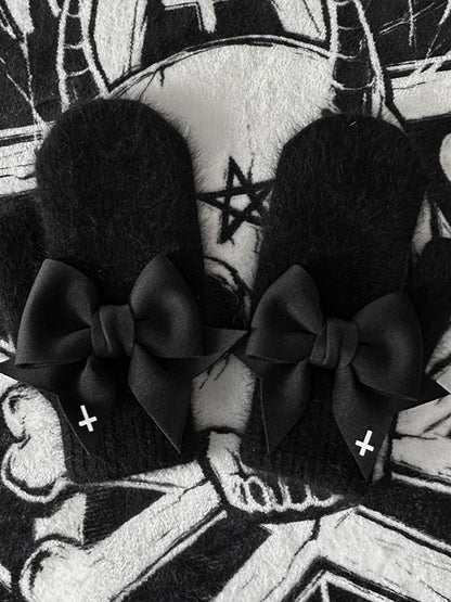 Print Details With Black Gloves White Cross Full-finger Bowknot Gothic