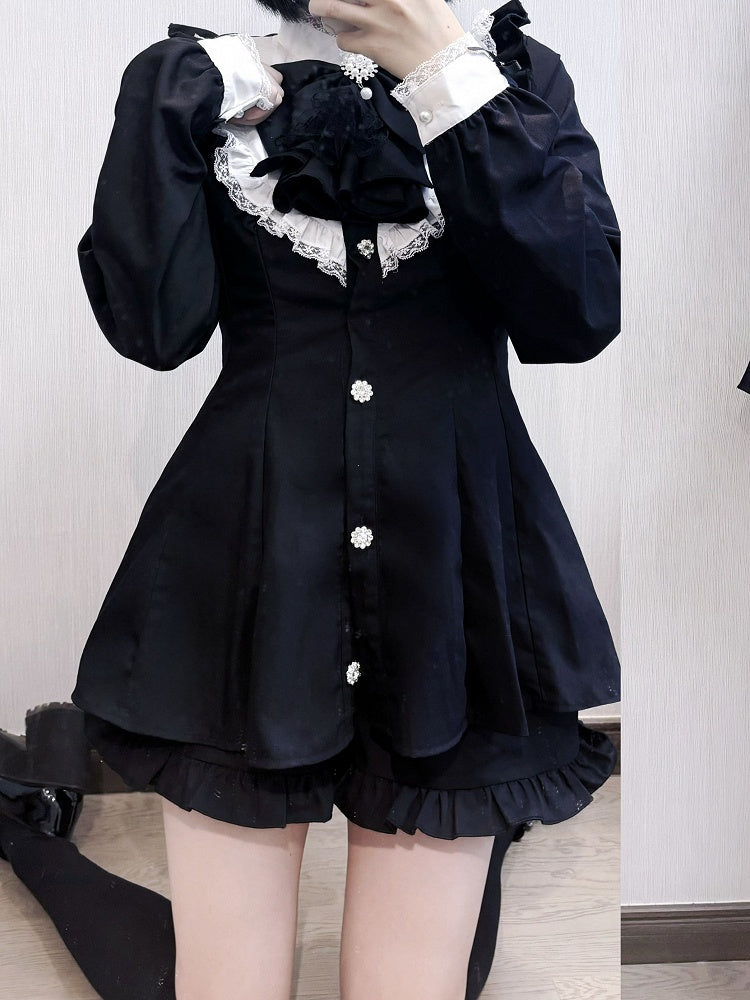 ビッグジライケイ ブラック 取り外し可能なセット ロングリボンドレス+ショーツ ジャボカラー＆スリーブ ミニ