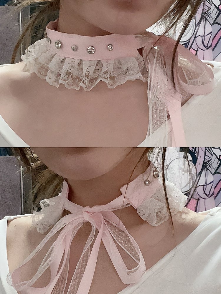 Options 5 Studs Trim Choker Color Lace Decorated