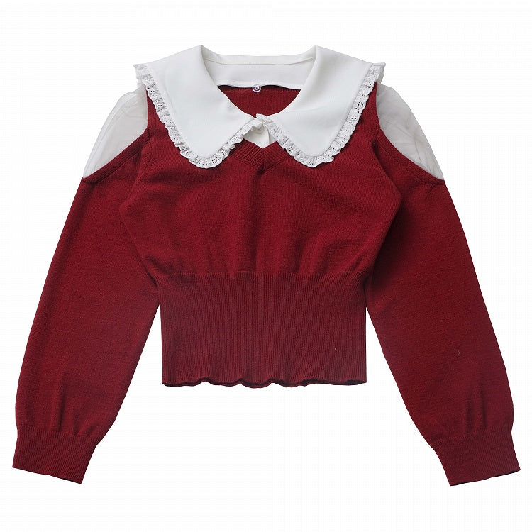 Wine Red/Grey Peter Pan Collar Sweater