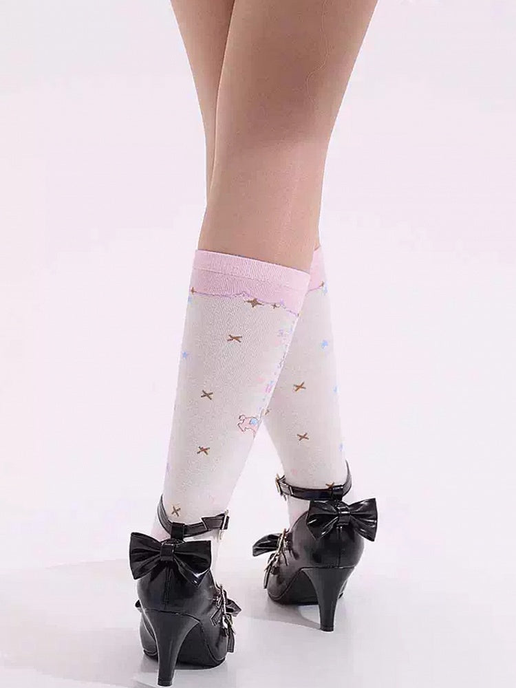 Black Heels Star High Top Straps at Buckle Bow
