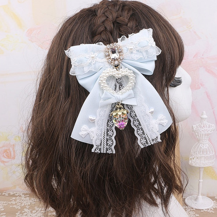 Large 4 Strawberry Options Color Bowknot Kei Charm Hairclip Heart Jirai