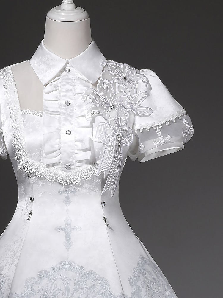 White Lily Embroidery Lace Gothic Lolita Dress - Unknown Star