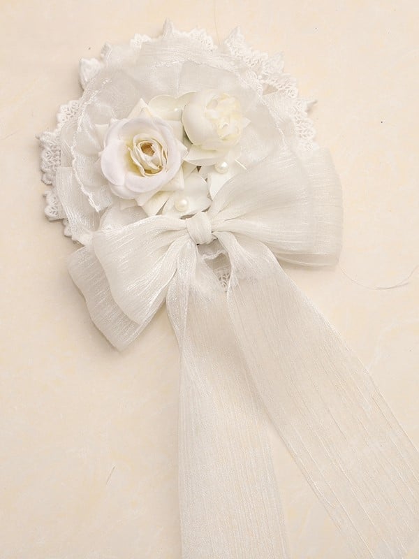 and Trim Light Lace Yellow Hairclip Veil Flowers with Lolita Layered