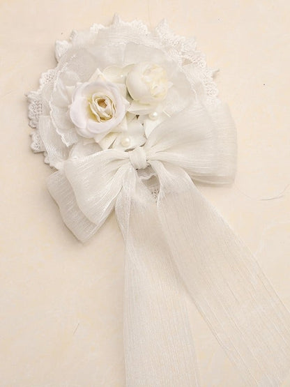 and Trim Light Lace Yellow Hairclip Veil Flowers with Lolita Layered