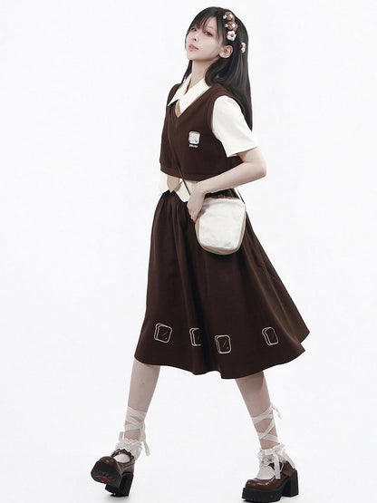 Brown Toast Stitch Vest - PINK SAVIOR