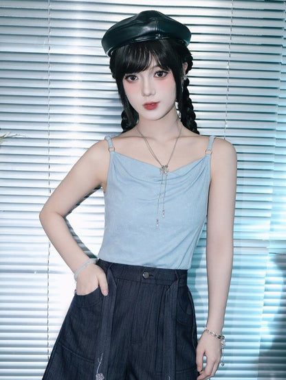 Blue Cowl Neck Cami Top - Quirky Hut