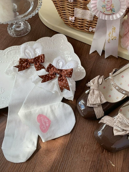 with Bunny Lolita Socks Polka-dot Calf and Bow Ears White