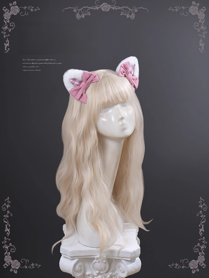 Pink Bowknot Plush Kitty Ears Hairclips