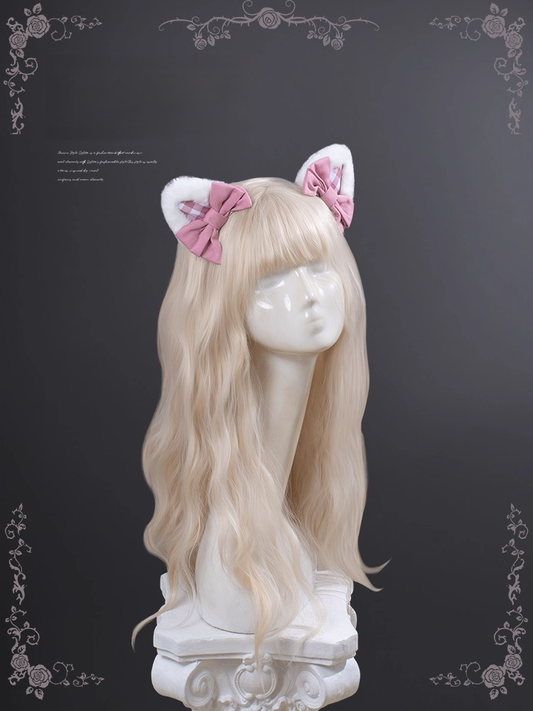 Pink Bowknot Plush Kitty Ears Hairclips