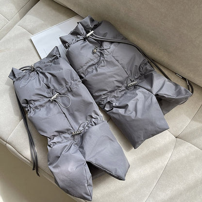 ホワイト/グレー/ブラック ドローストリング 厚手レッグウォーマー