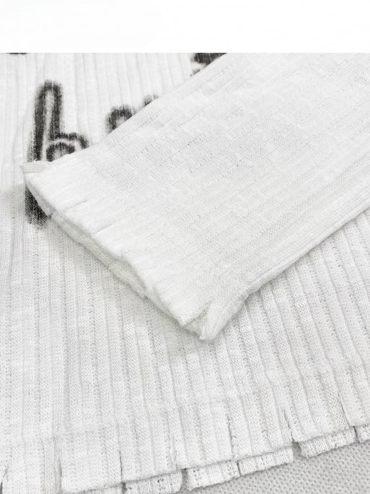 Ausschnitt + Y2K asymmetrisches weißes Langarm-Design-Print-Top