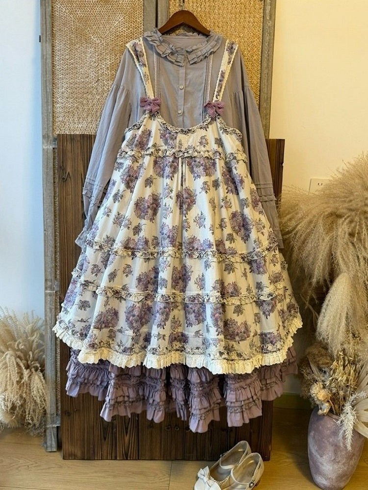 Loose Skirt Ruffled Multi-Layer Lolita Cotton Hem Purple Elegant